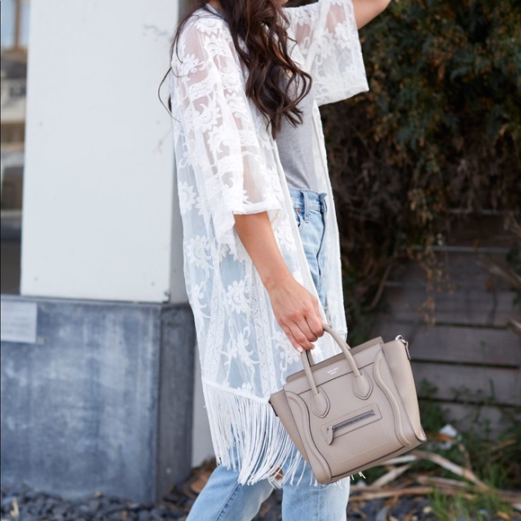 Dex Embroidered Fringed Mesh Kimono - Picture 2 of 10